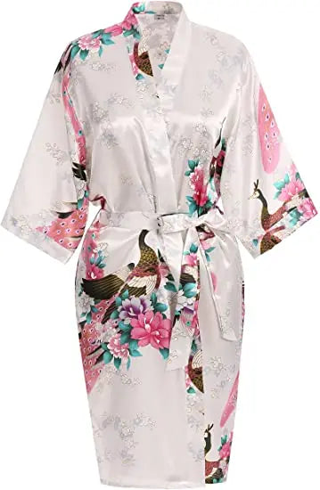 Women Flower Peacock Kimono Yukata Night Dress Gown Pajamas