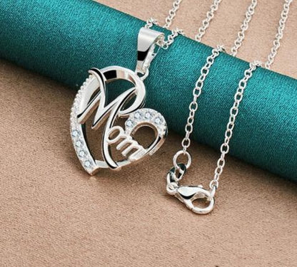 925 Sterling Silver 18-30Inches Chain Zircon Mom Heart Woman Wedding Party Charm Pendant Necklace