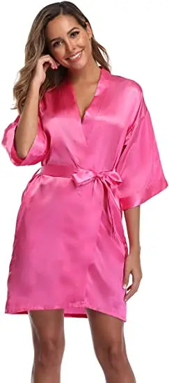 Women Satin Silky Bridal Wedding Kimono Bathrobe Sleepwear Nightgown Wear
