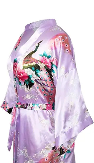 Women Flower Peacock Kimono Yukata Night Dress Gown Pajamas
