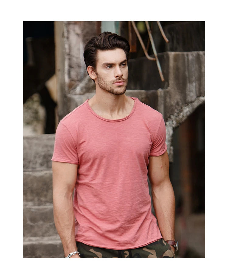 Men 100% cotton Casual Soft Fitness O Neck Short Sleeve Tops Tee Shirts