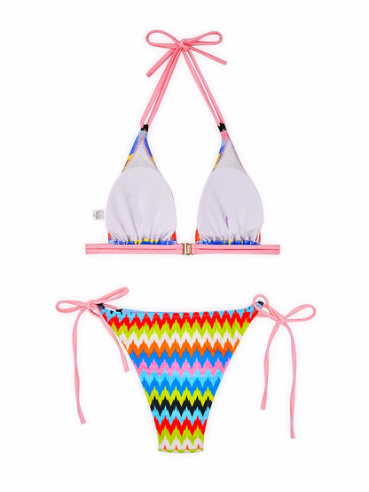 2pcs Women Hollow Out Halter Bikini Colorful Padded Swimwear Bathing Swim Suit