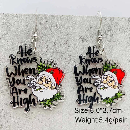 Women Christmas Santa Claus Gingerbread Man Tree Earrings Gift