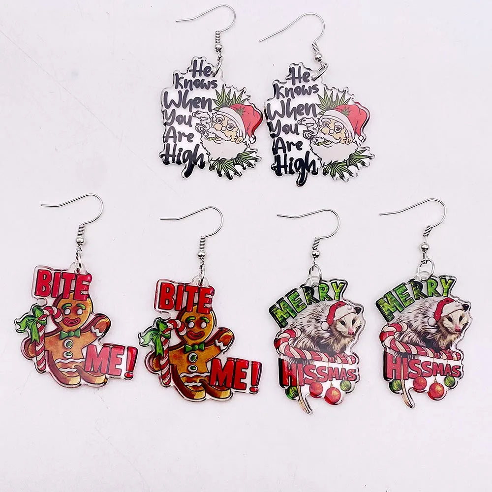 Women Christmas Santa Claus Gingerbread Man Tree Earrings Gift