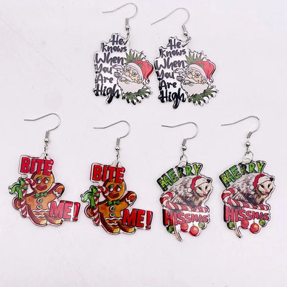 Women Christmas Santa Claus Gingerbread Man Tree Earrings Gift