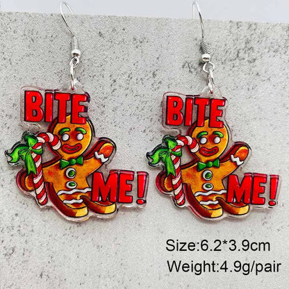 Women Christmas Santa Claus Gingerbread Man Tree Earrings Gift