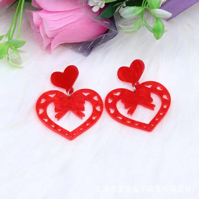 Women Spliced Acrylic Fashionable Valentine's Day Love Earrings