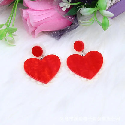 Women Spliced Acrylic Fashionable Valentine's Day Love Earrings