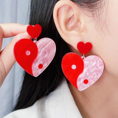 Women Spliced Acrylic Fashionable Valentine's Day Love Earrings