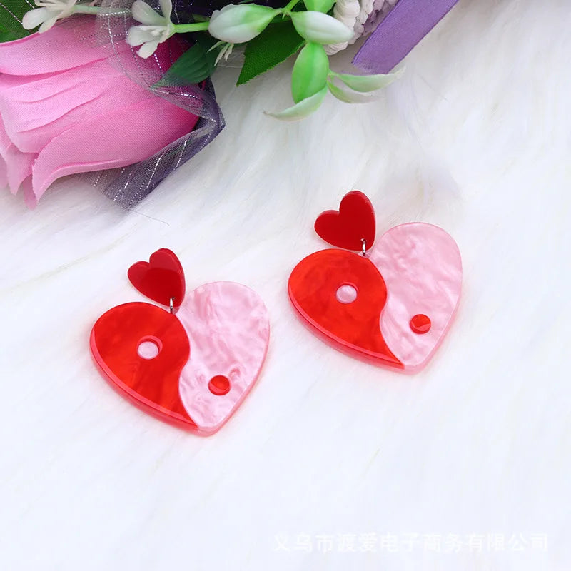 Women Spliced Acrylic Fashionable Valentine's Day Love Earrings