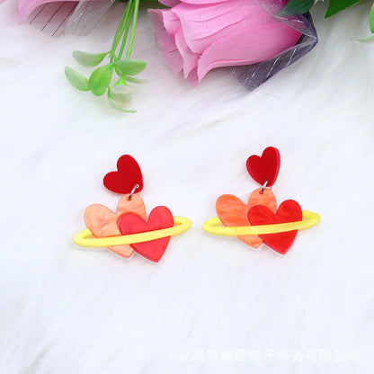 Women Spliced Acrylic Fashionable Valentine's Day Love Earrings