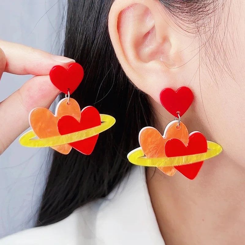 Women Spliced Acrylic Fashionable Valentine's Day Love Earrings