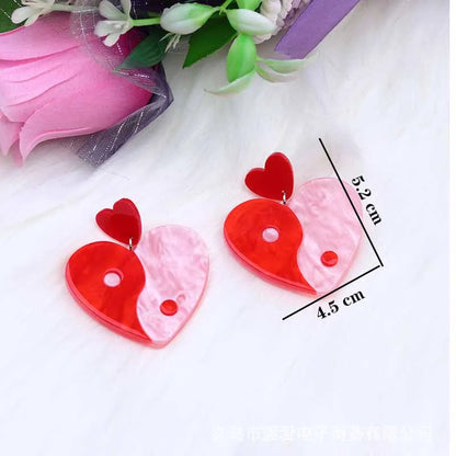 Women Spliced Acrylic Fashionable Valentine's Day Love Earrings