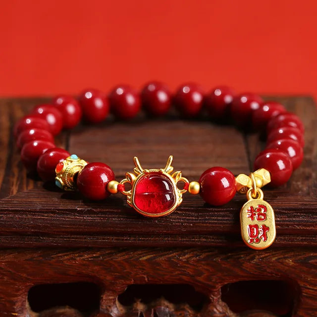 Women Men Natural Cinnabar Real Bead Bracelets Vintage Bangles