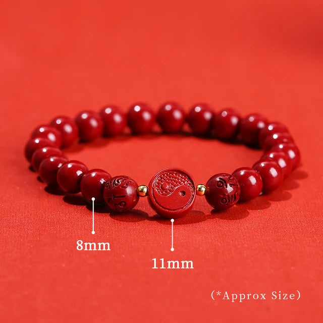 Women Men Natural Cinnabar Real Bead Bracelets Vintage Bangles