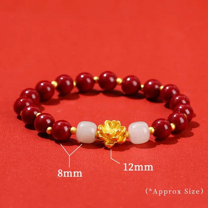 Women Men Natural Cinnabar Real Bead Bracelets Vintage Bangles