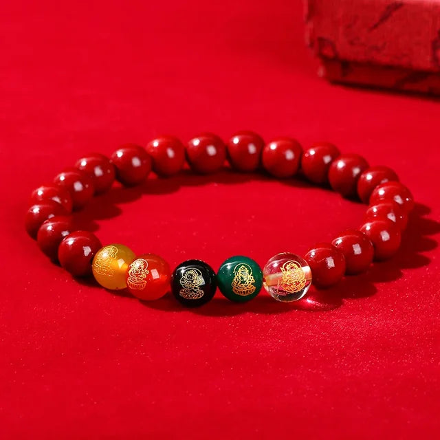 Women Men Natural Cinnabar Real Bead Bracelets Vintage Bangles