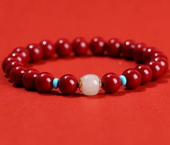 Women Men Natural Cinnabar Real Bead Bracelets Vintage Bangles