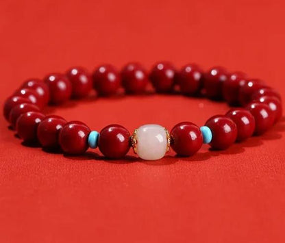 Women Men Natural Cinnabar Real Bead Bracelets Vintage Bangles