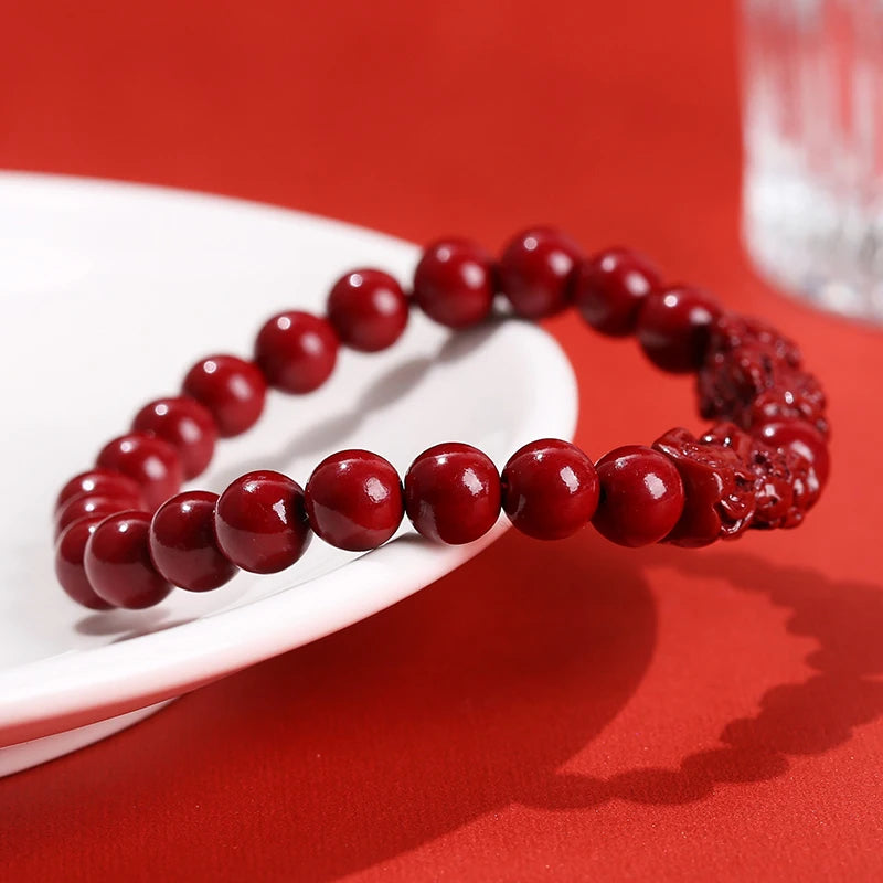 Women Men Natural Cinnabar Real Bead Bracelets Vintage Bangles