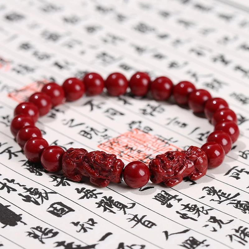 Women Men Natural Cinnabar Real Bead Bracelets Vintage Bangles