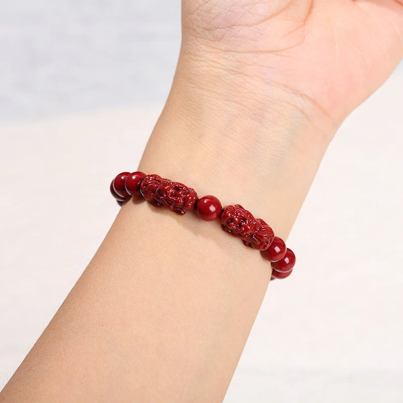 Women Men Natural Cinnabar Real Bead Bracelets Vintage Bangles