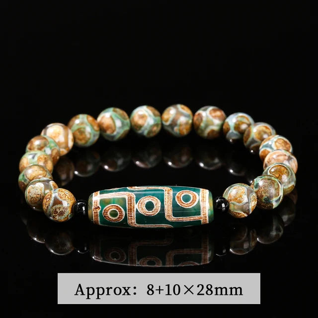 Women Men Retro Healing Buddha Prayer Natural Green Nine Eyes Tibetan Agate Barrel Beads Bracelet