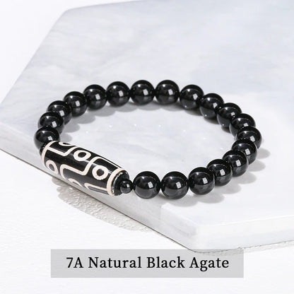 Women Men Retro Healing Buddha Prayer Natural Green Nine Eyes Tibetan Agate Barrel Beads Bracelet