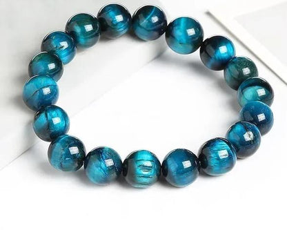 Natural Stone Blue Tiger Eye Beaded Women Men Healing Bangles Bracelets