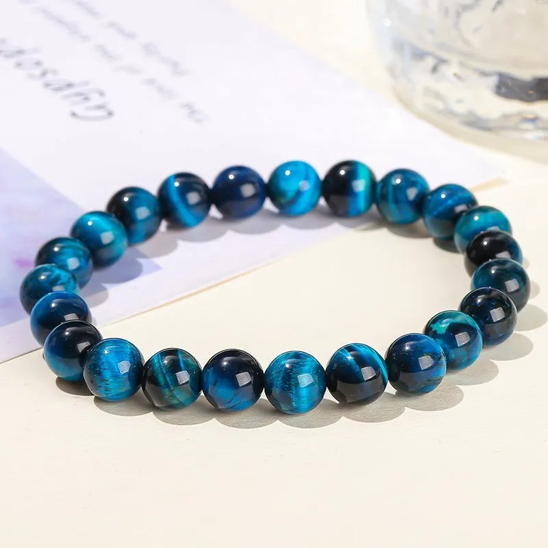 Natural Stone Blue Tiger Eye Beaded Women Men Healing Bangles Bracelets