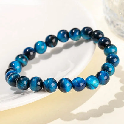 Natural Stone Blue Tiger Eye Beaded Women Men Healing Bangles Bracelets