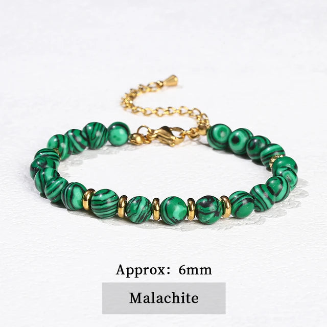 Natural Stone Aventurine Agate 6mm Bead Stainless Steel Women Handmade Adjustable Bracelets