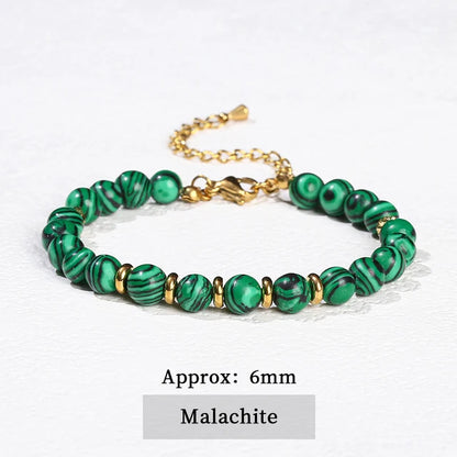 Natural Stone Aventurine Agate 6mm Bead Stainless Steel Women Handmade Adjustable Bracelets