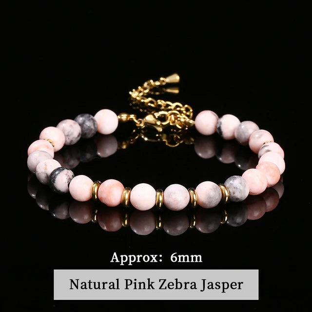 Natural Stone Aventurine Agate 6mm Bead Stainless Steel Women Handmade Adjustable Bracelets