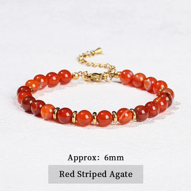 Natural Stone Aventurine Agate 6mm Bead Stainless Steel Women Handmade Adjustable Bracelets