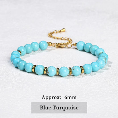 Natural Stone Aventurine Agate 6mm Bead Stainless Steel Women Handmade Adjustable Bracelets