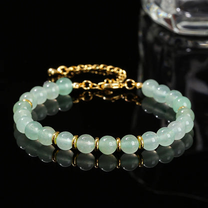 Natural Stone Aventurine Agate 6mm Bead Stainless Steel Women Handmade Adjustable Bracelets