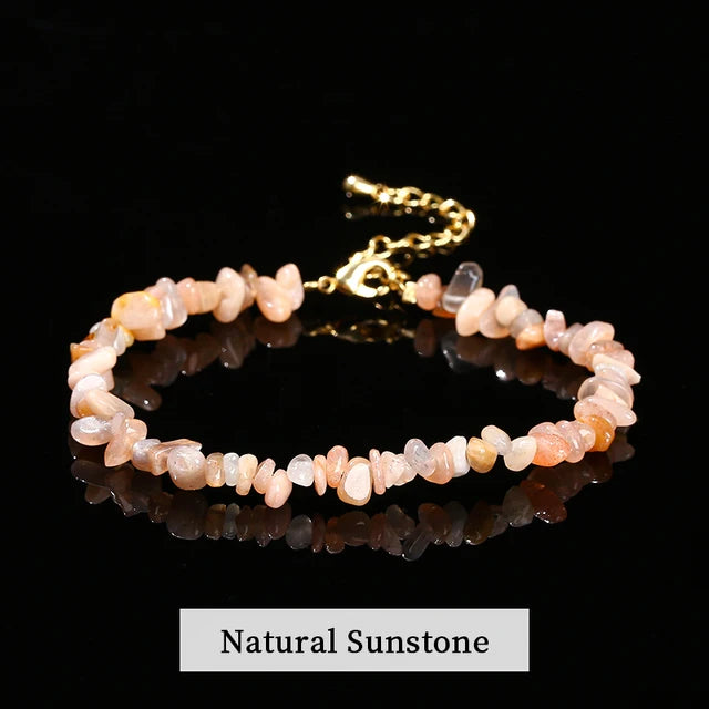 Women Adjustable Chip Natural Stone Mixed Tourmaline Gravel Lucky Chain Bracelet