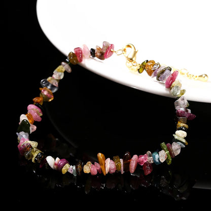 Women Adjustable Chip Natural Stone Mixed Tourmaline Gravel Lucky Chain Bracelet