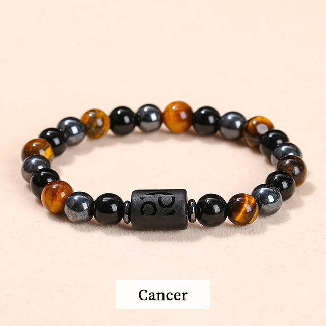 Men Women Natural Stone Yellow Tiger Eye Hematite 12 Zodiac Constellation Charm Bracelets