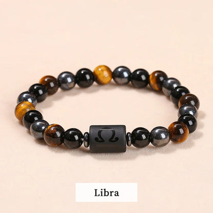 Men Women Natural Stone Yellow Tiger Eye Hematite 12 Zodiac Constellation Charm Bracelets