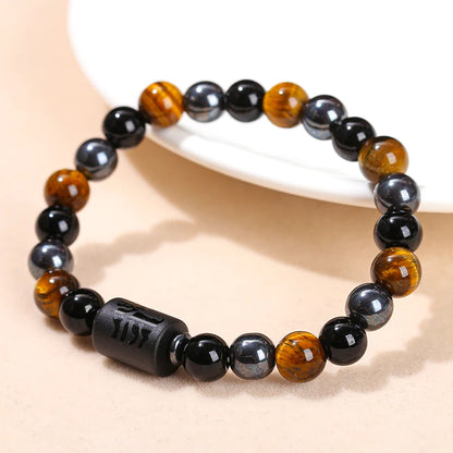 Men Women Natural Stone Yellow Tiger Eye Hematite 12 Zodiac Constellation Charm Bracelets