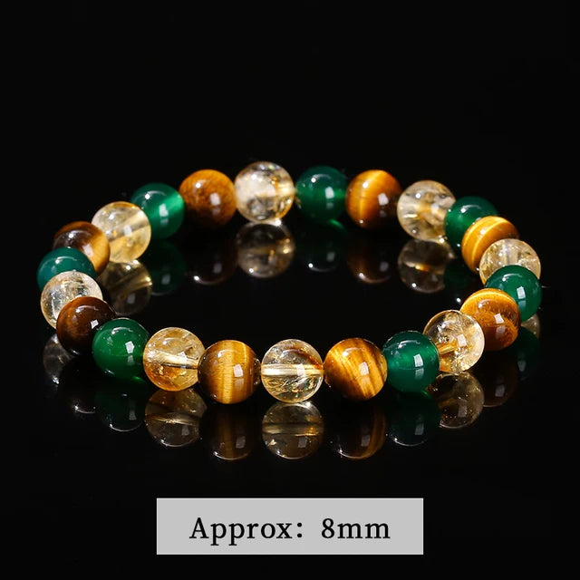 Natural Yellow Tiger Eye Stone Green Agate Citrine Mixed Energy Bead Handmade Bracelets