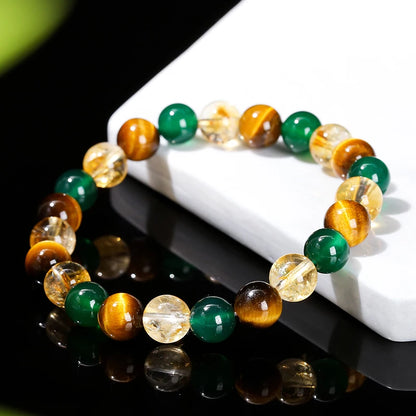 Natural Yellow Tiger Eye Stone Green Agate Citrine Mixed Energy Bead Handmade Bracelets