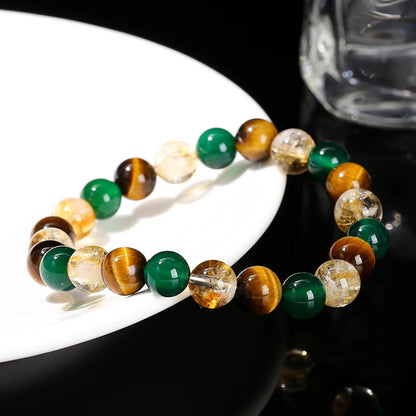 Natural Yellow Tiger Eye Stone Green Agate Citrine Mixed Energy Bead Handmade Bracelets