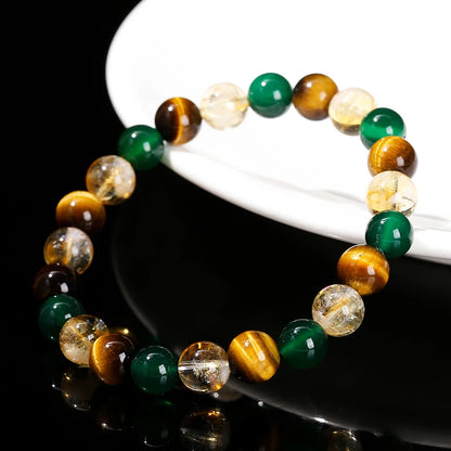 Natural Yellow Tiger Eye Stone Green Agate Citrine Mixed Energy Bead Handmade Bracelets