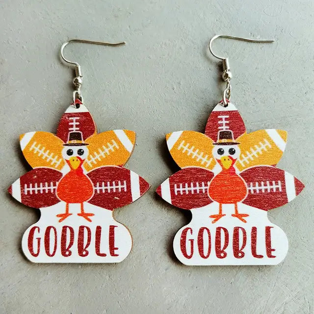 Women Laser Cut Wooden Turkey Party Earrings