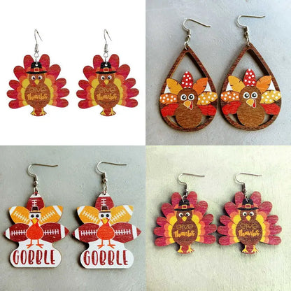 Women Laser Cut Wooden Turkey Party Earrings