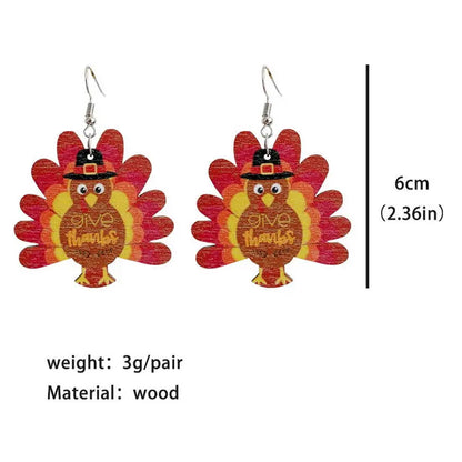 Women Laser Cut Wooden Turkey Party Earrings