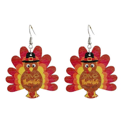 Women Laser Cut Wooden Turkey Party Earrings